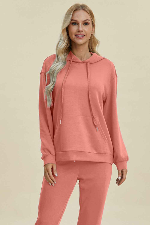 Basic Bae Full Size Air Scuba Drawstring Long Sleeve Hoodie with Kangaroo Pocket by Wild and Free Boutique