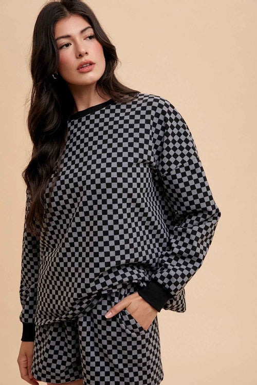 Annie Wear Checkered Round Neck Top and Drawstring Shorts Set by Wild and Free Boutique