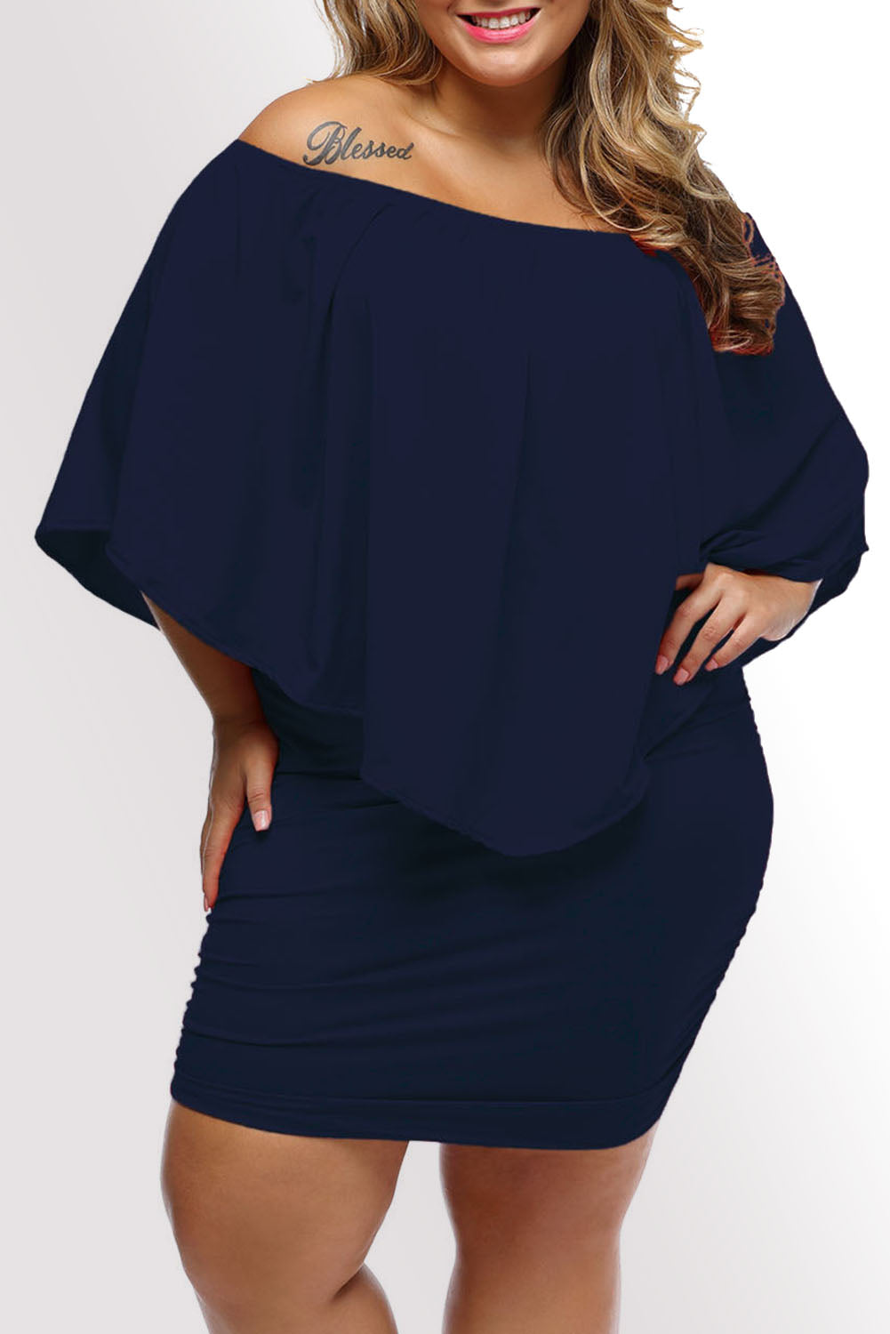 Plus size  Dressing Layered Fiery Red Mini Poncho Dress