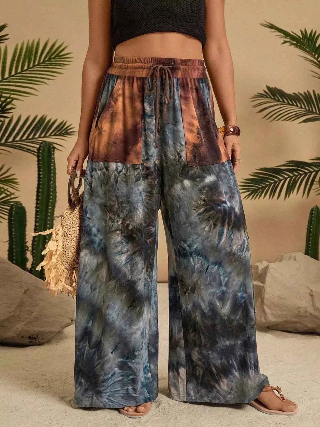 Full Size Tie-Dye Wide Leg Casual Pants