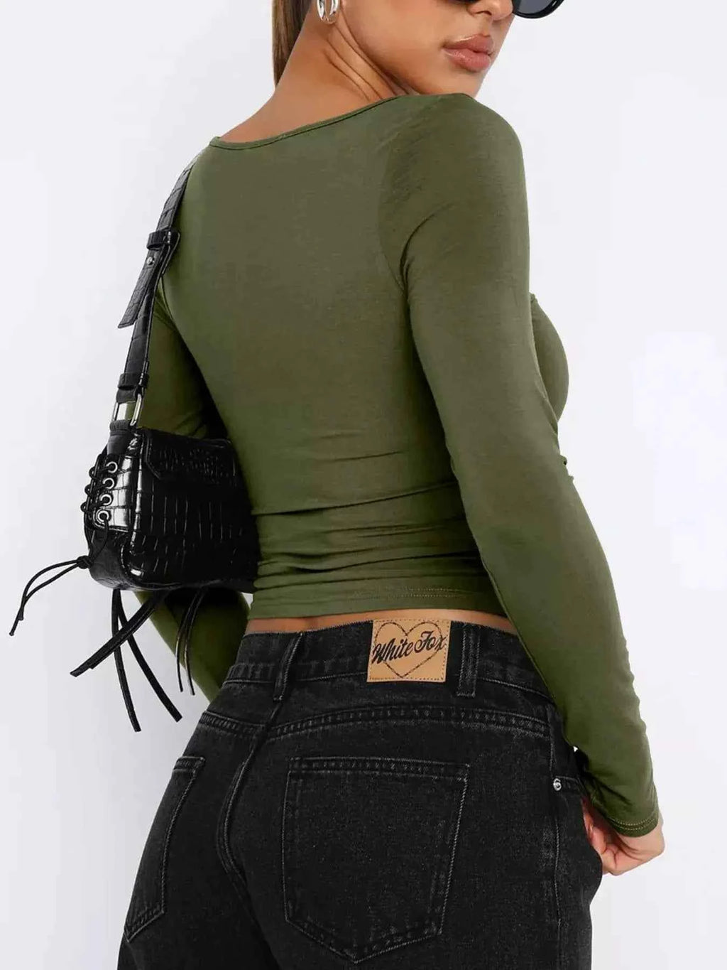 Sweetheart Neck Long Sleeve Crop T Shirt