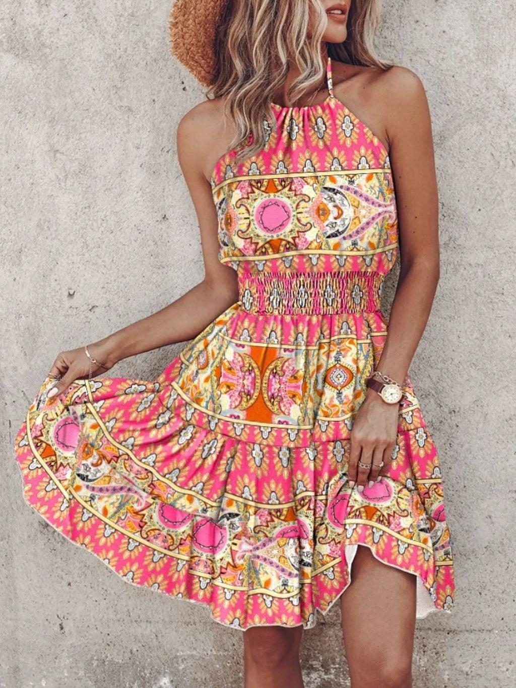 Paisley Print Halter Neck Mini Dress by Shopiebay