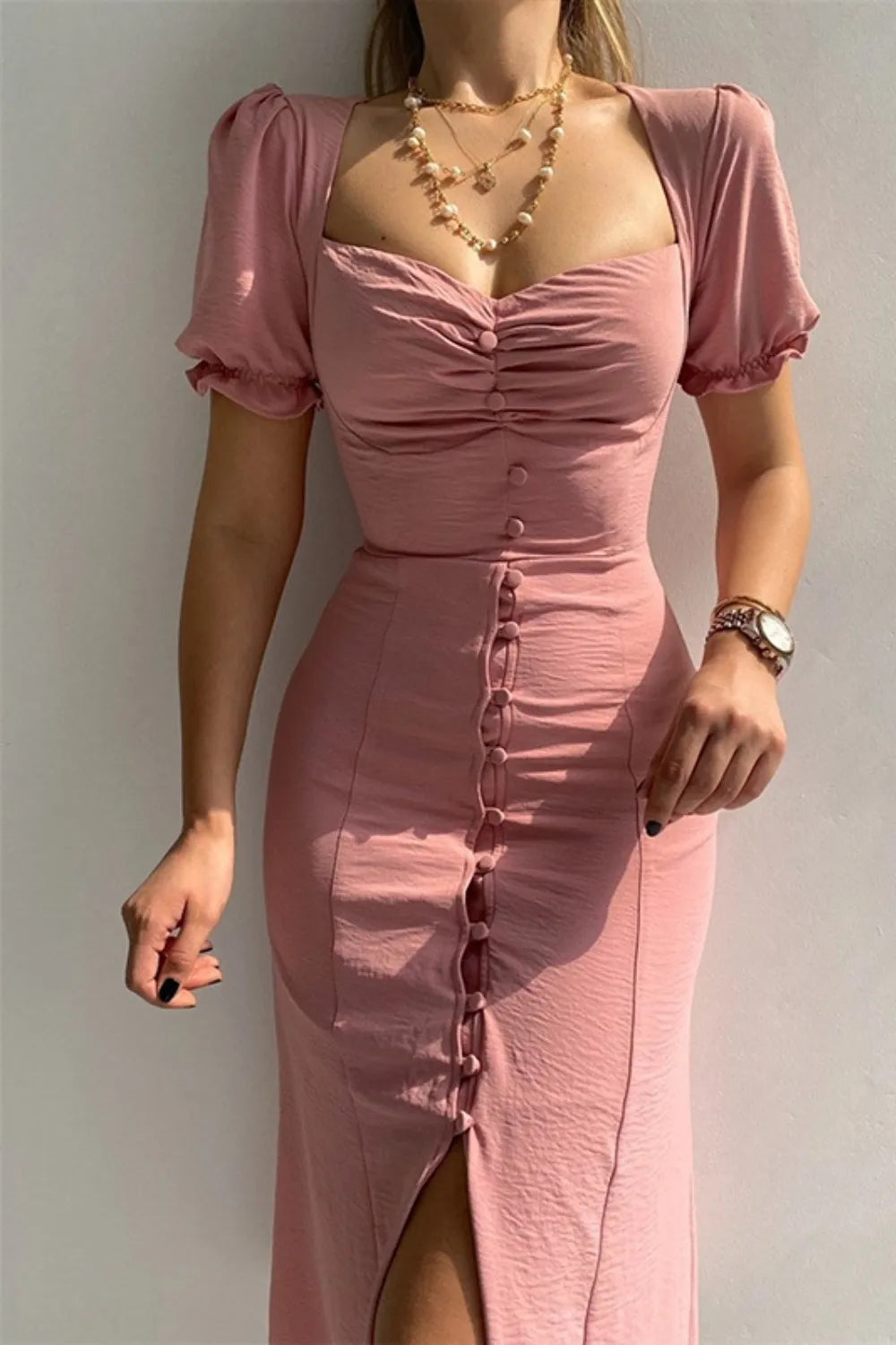 Sweetheart Neck Short Sleeve Dress by Shopiebay