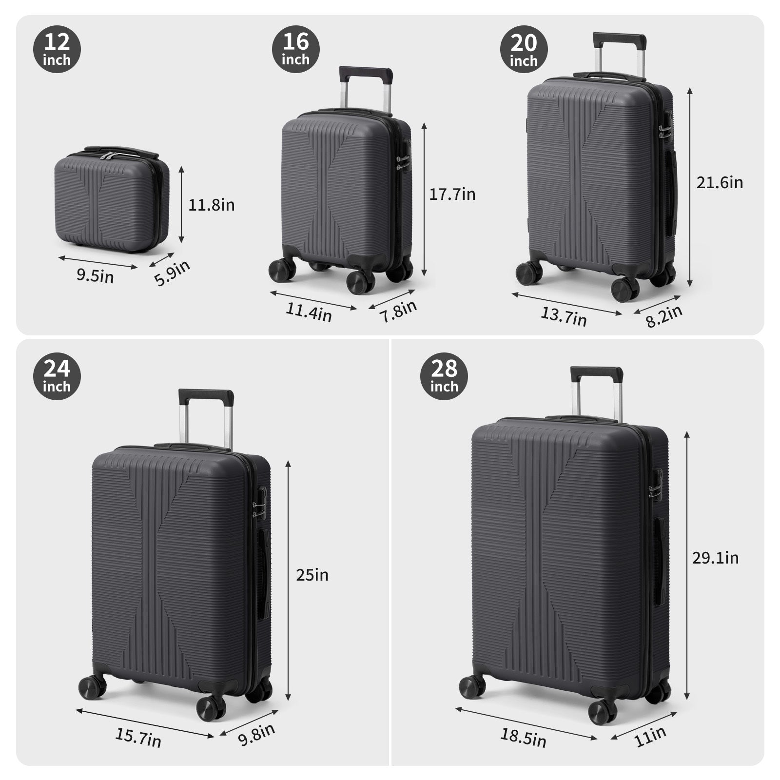 5-Piece Lightweight Luggage Set with Lock – 12/16/20/24/28 Inch by DailySale
