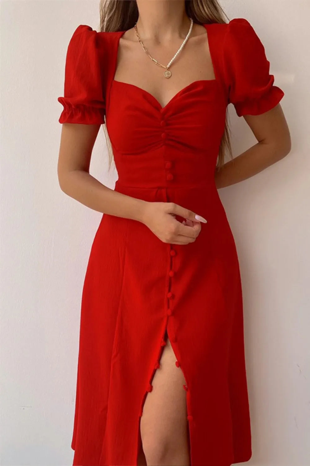 Sweetheart Neck Short Sleeve Dress by Shopiebay