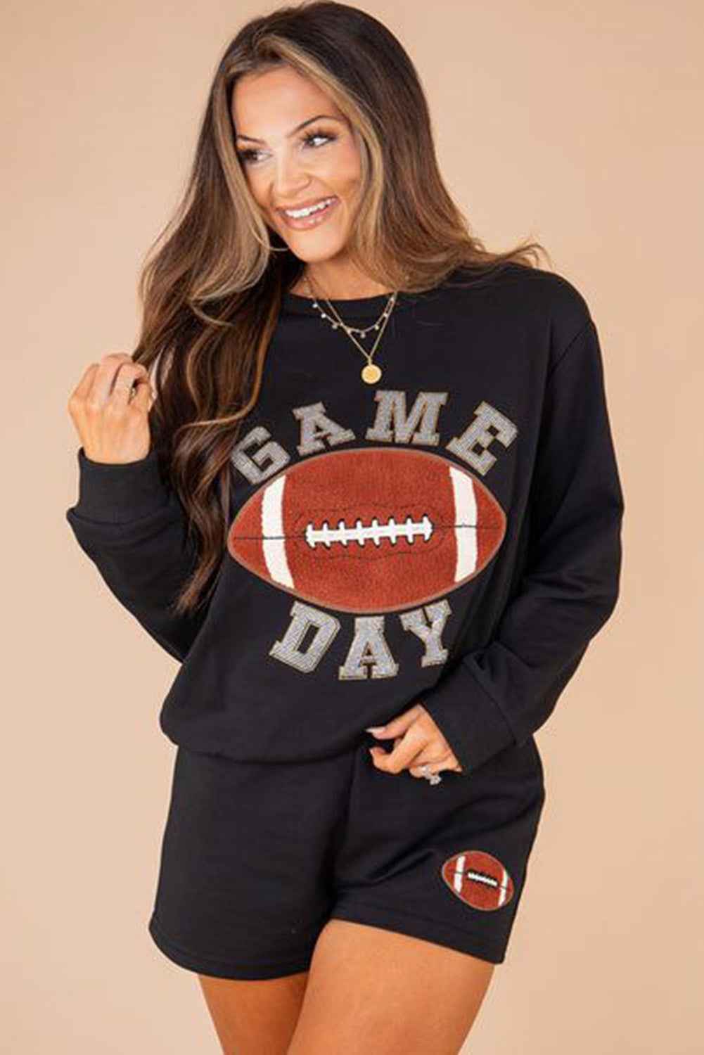 Black GAME DAY Football Graphic Pullover and Shorts Set