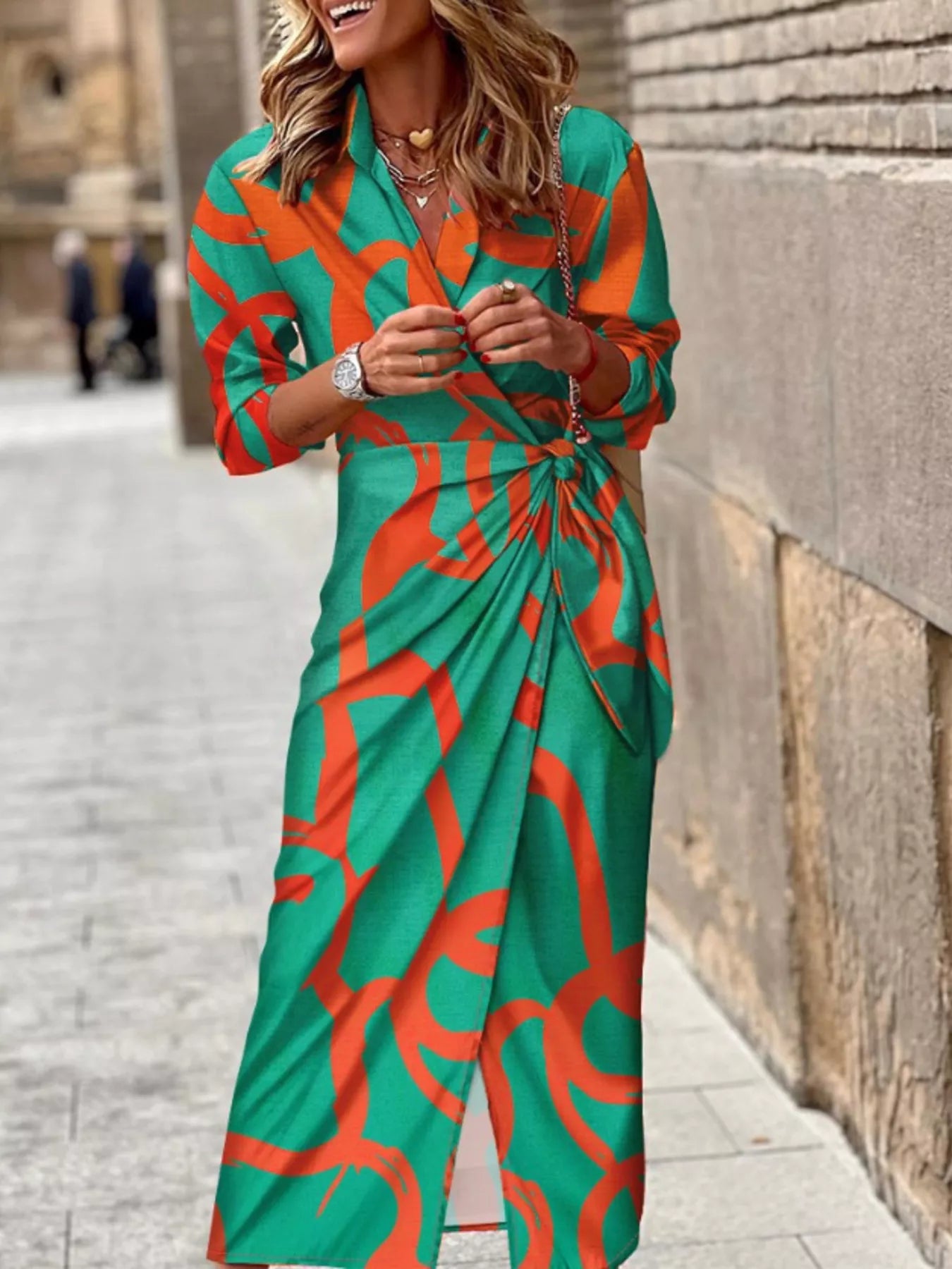 Printed Collared Neck Shirt Dress by Shopiebay