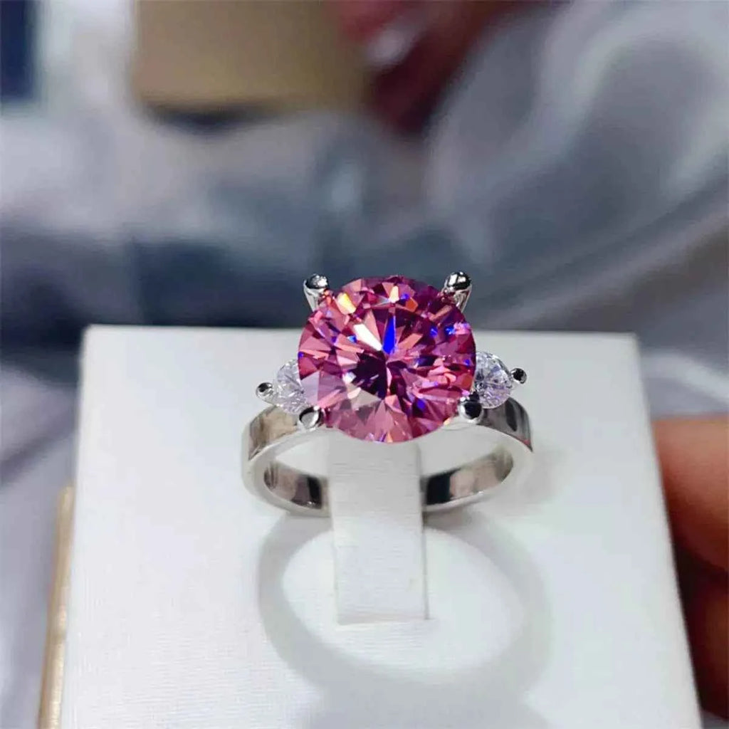 925 Sterling Silver Pink 5 Carat Moissanite Ring