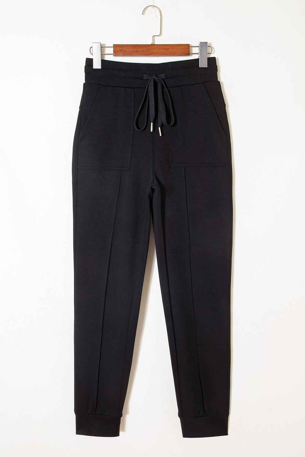 Black Exposed Seam Detail Skinny Drawstring Jogger Pants