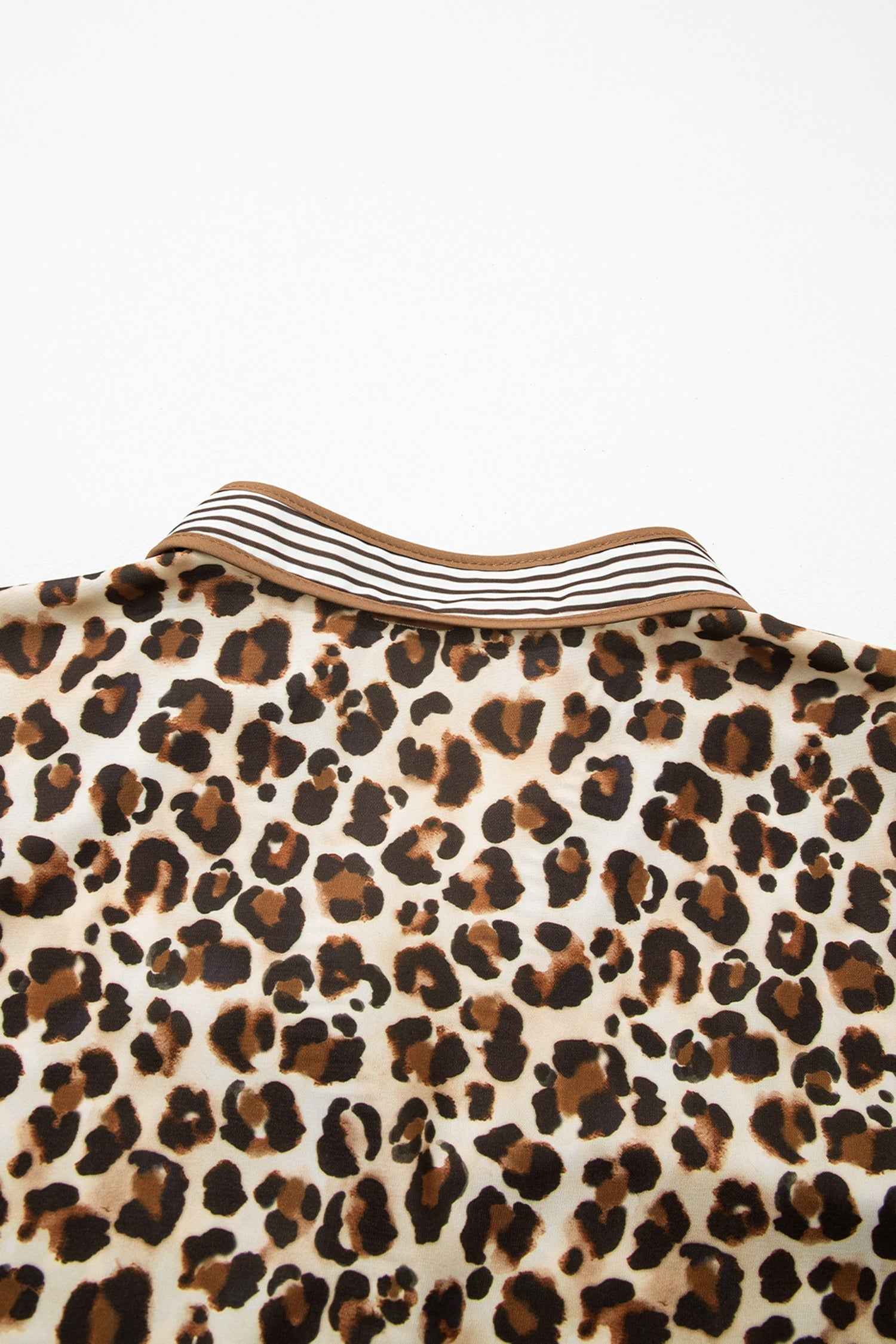 Brown Leopard Print Striped Patchwork 3/4 Sleeve Loose Mini Dress