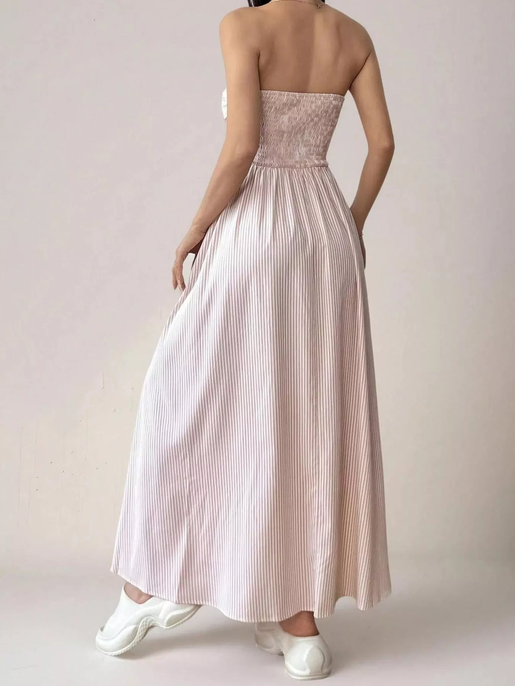 Striped Strapless Casual Maxi Dress by Shopiebay