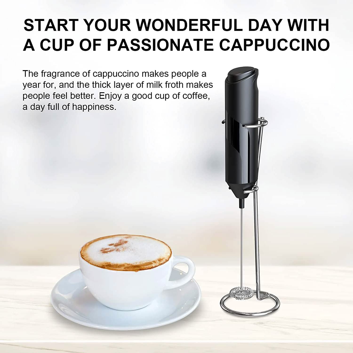 Electric Milk Frother Handheld with Stainless Steel Stand by DailySale