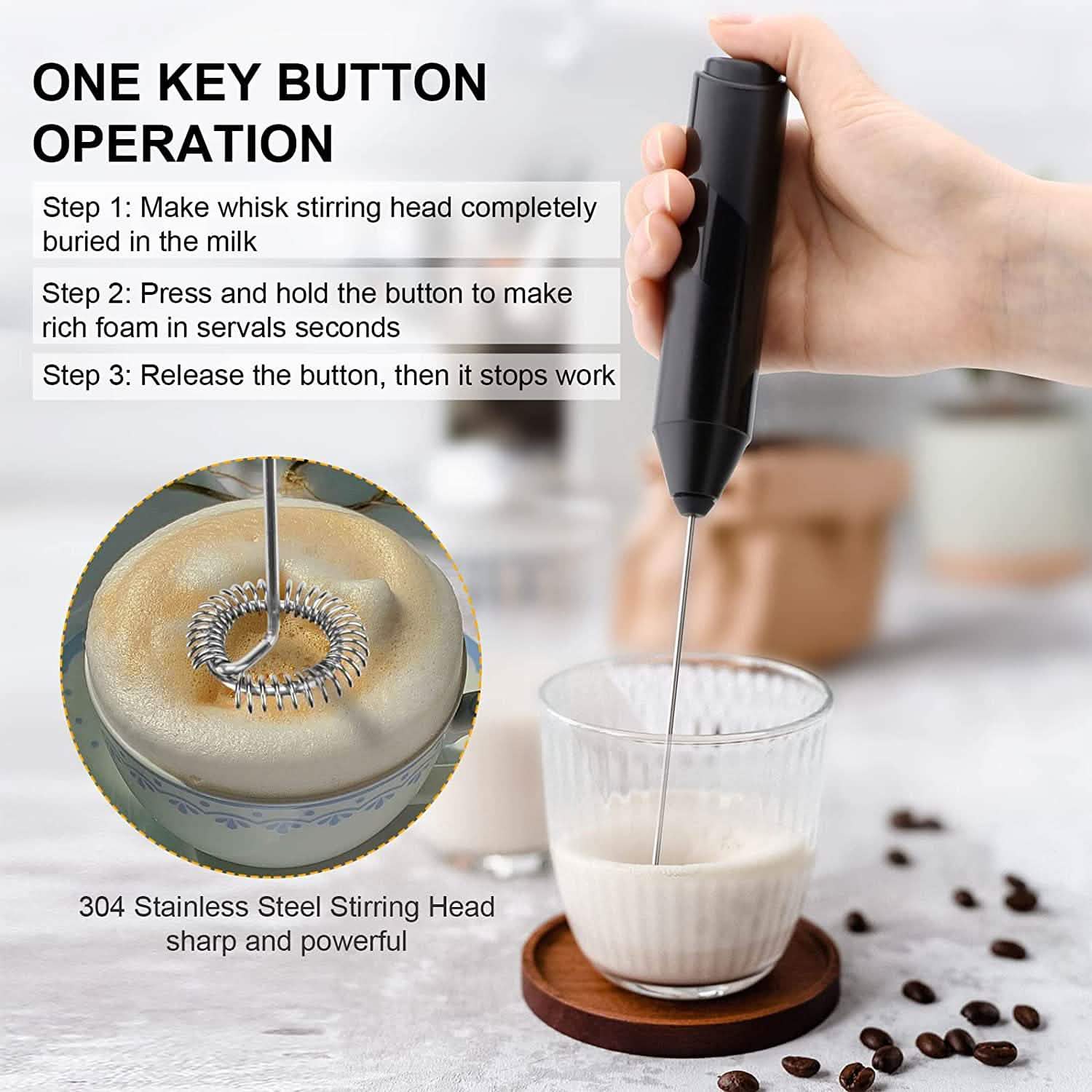 Electric Milk Frother Handheld with Stainless Steel Stand by DailySale