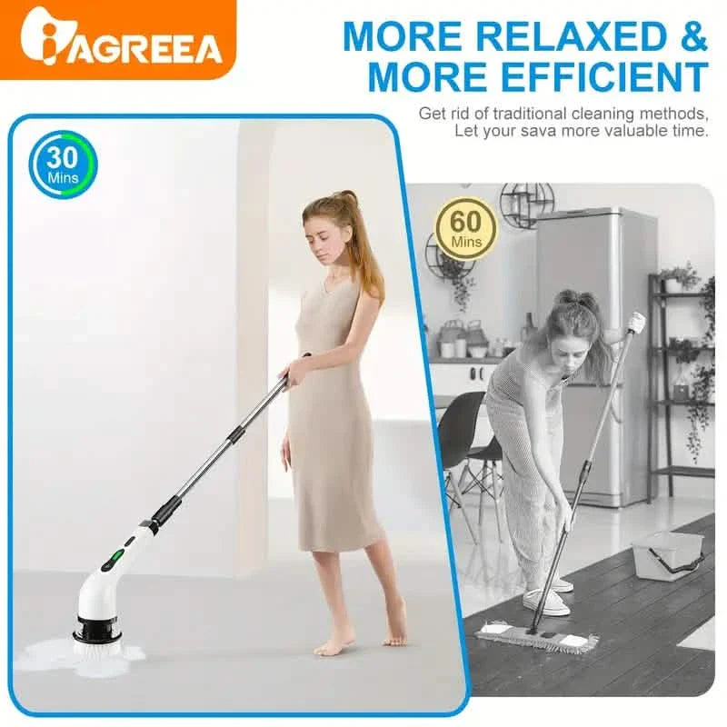 Electric Rotary Scrubber with Replaceable 8 Brush Heads and Adjustable Extension Handle by DailySale