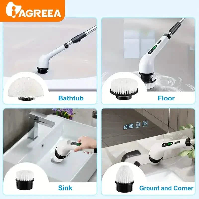 Electric Rotary Scrubber with Replaceable 8 Brush Heads and Adjustable Extension Handle by DailySale