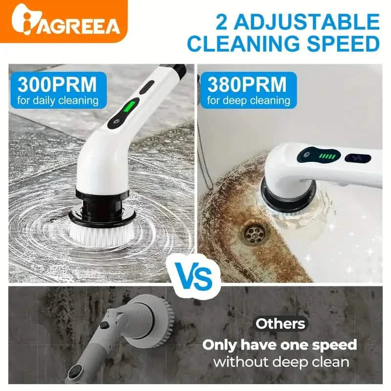 Electric Rotary Scrubber with Replaceable 8 Brush Heads and Adjustable Extension Handle by DailySale