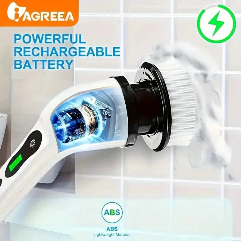 Electric Rotary Scrubber with Replaceable 8 Brush Heads and Adjustable Extension Handle by DailySale