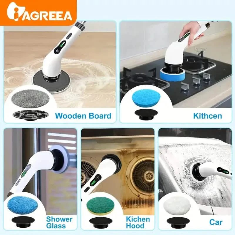 Electric Rotary Scrubber with Replaceable 8 Brush Heads and Adjustable Extension Handle by DailySale