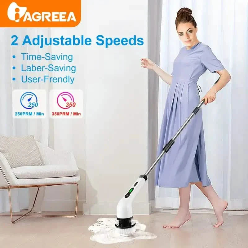Electric Rotary Scrubber with Replaceable 8 Brush Heads and Adjustable Extension Handle by DailySale