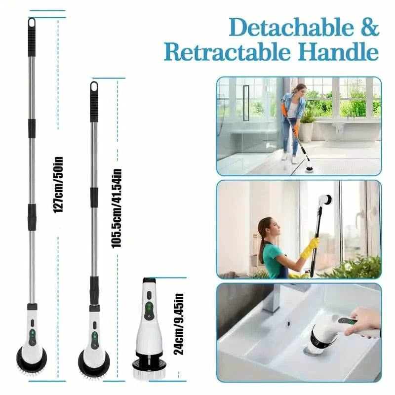 Electric Rotary Scrubber with Replaceable 8 Brush Heads and Adjustable Extension Handle by DailySale