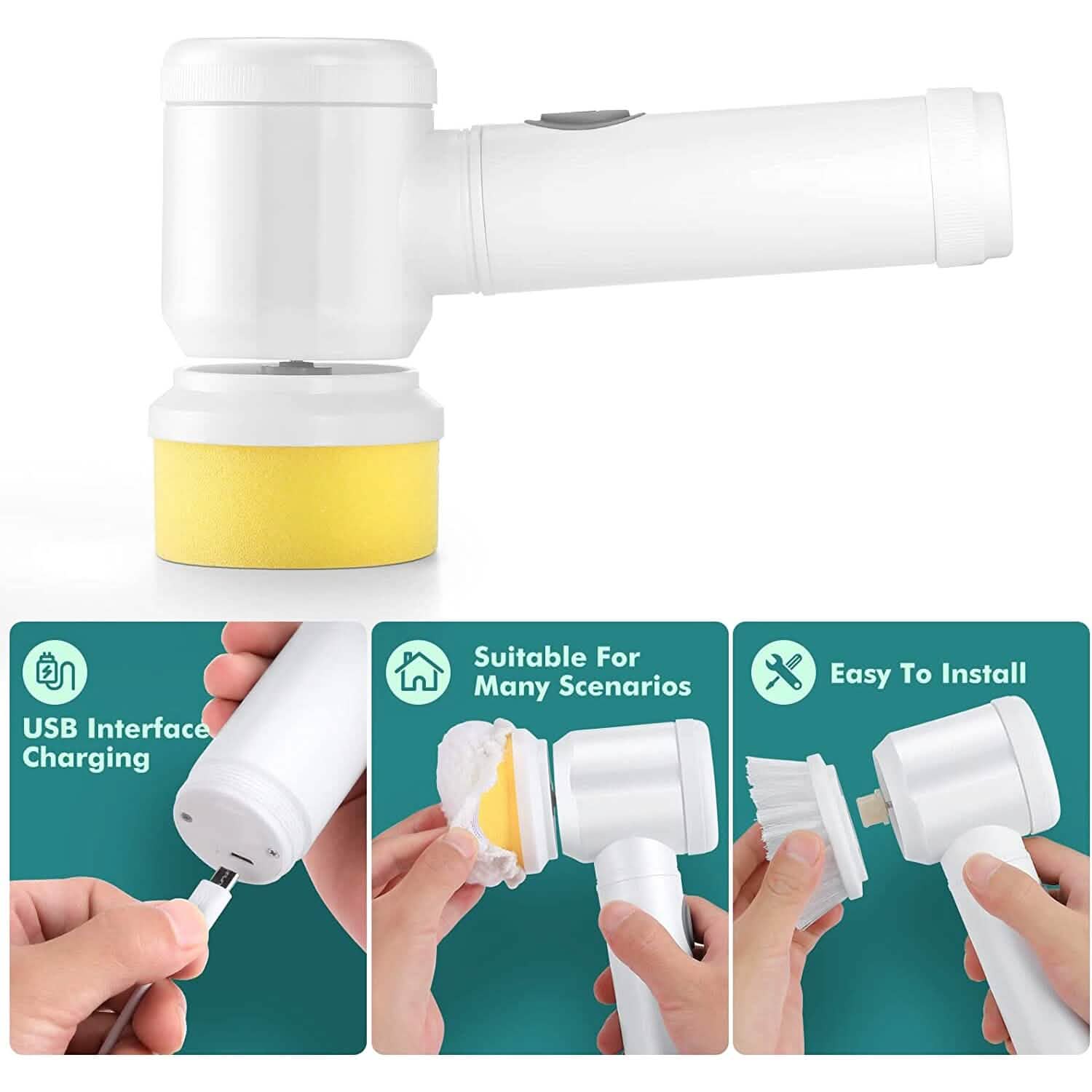 Electric Spin Scrubber Electric Cleaning Brush with 3 Brush Heads by DailySale