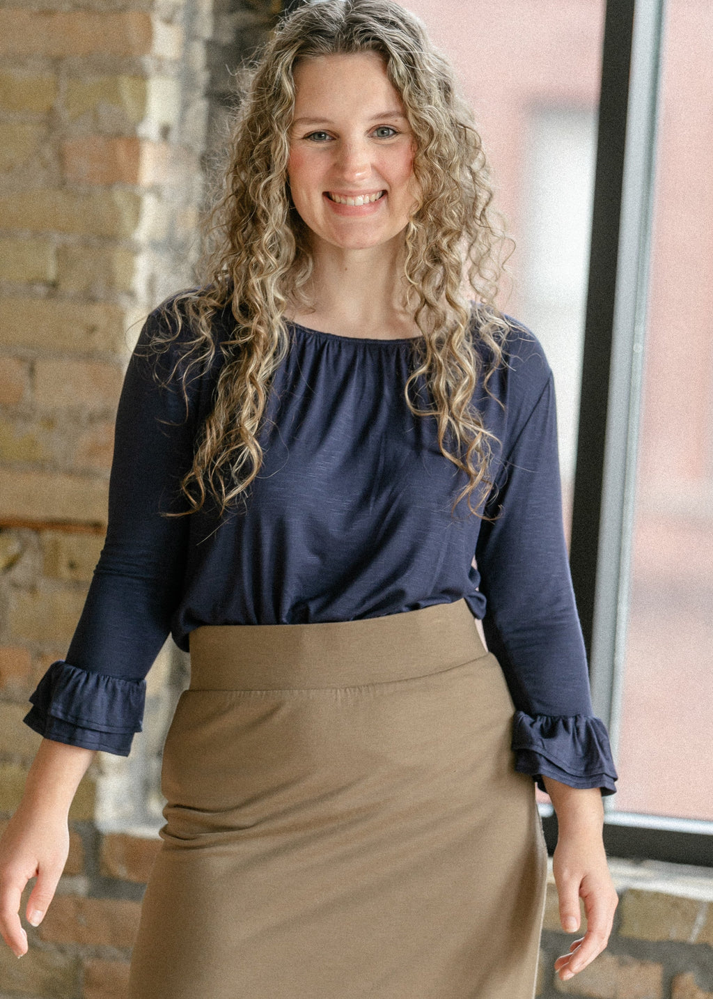 Essential Navy Ruffled 3/4 Sleeve Top - FINAL SALE