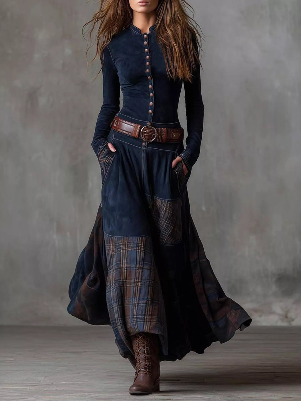 Plaid Button Front Long Sleeve Dress by Shopiebay