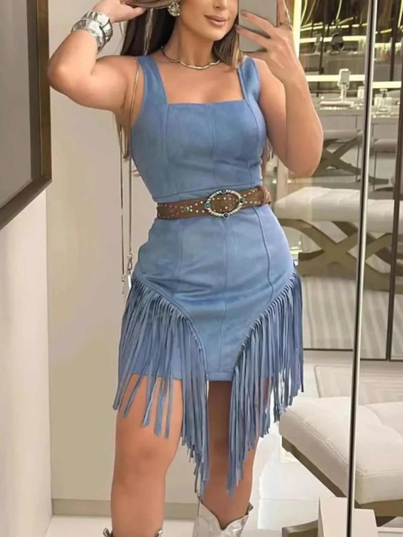 Fringe Square Neck Bodycon Mini Dress by Shopiebay