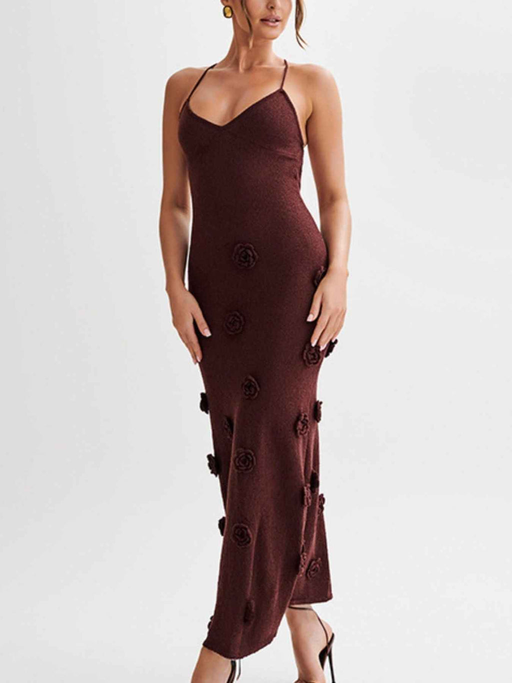 Floral Applique Spaghetti Strap Knit Dress