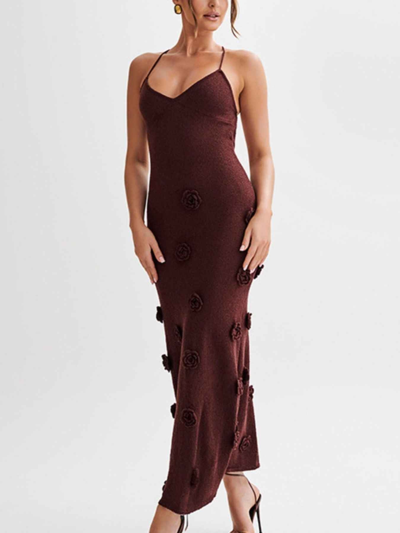 Floral Applique Spaghetti Strap Knit Dress