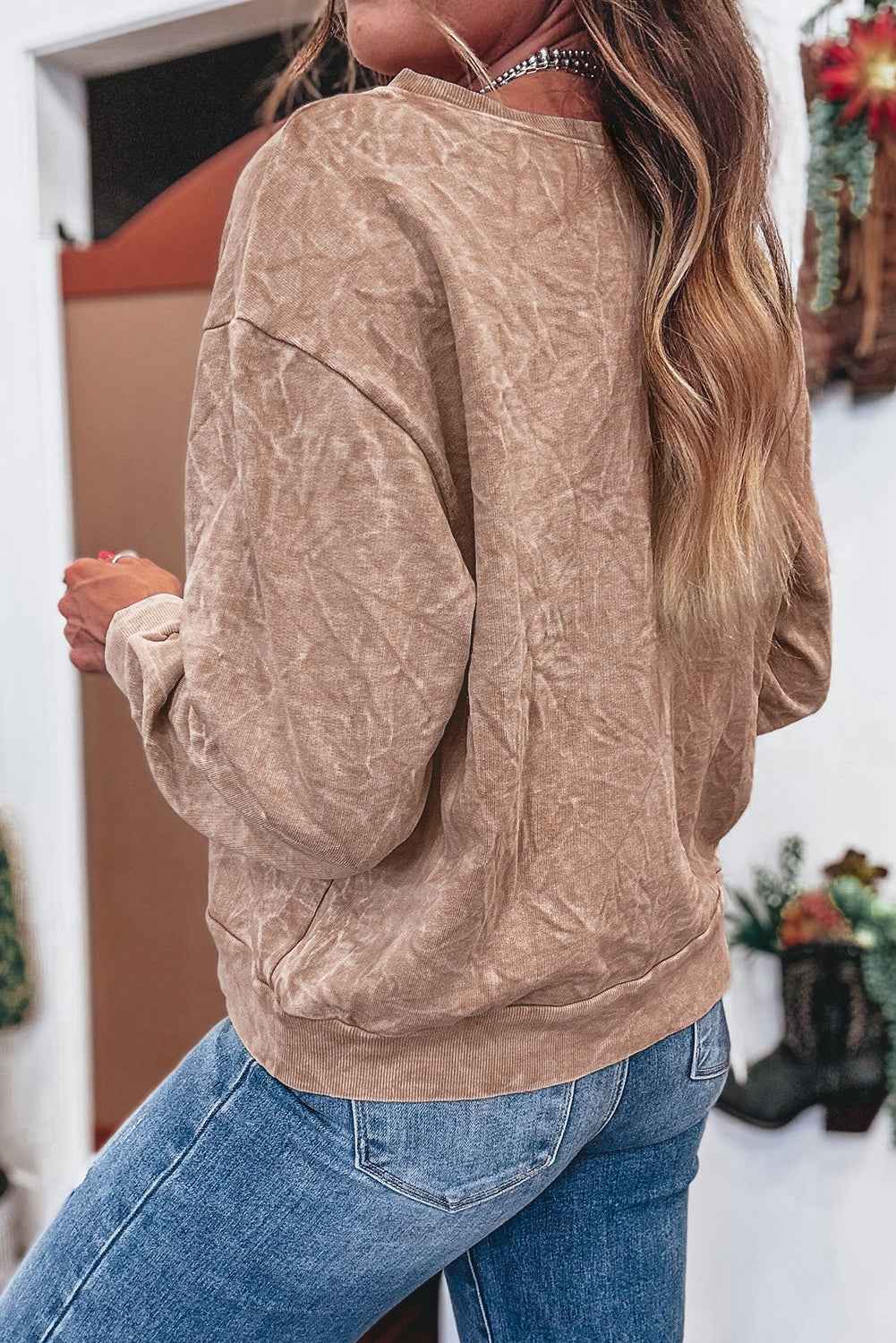 Dune saved by grace Letter Embroidery Mineral Wash Loose Sweatshirt