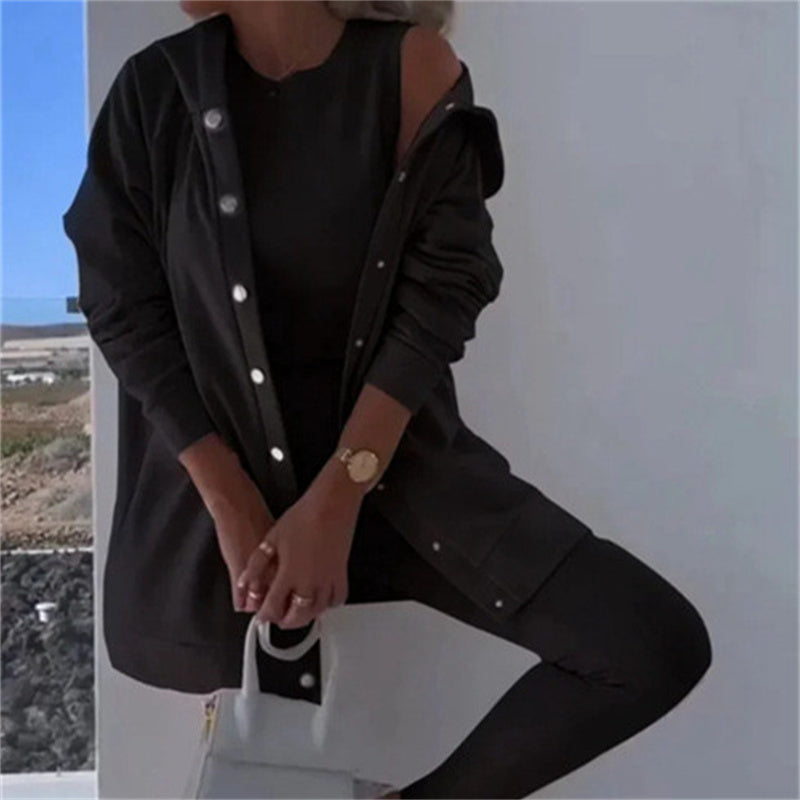 Women's Fashion Sports And Leisure Hooded Sweater Vest Pants Three-piece Set See size chart under “more details”