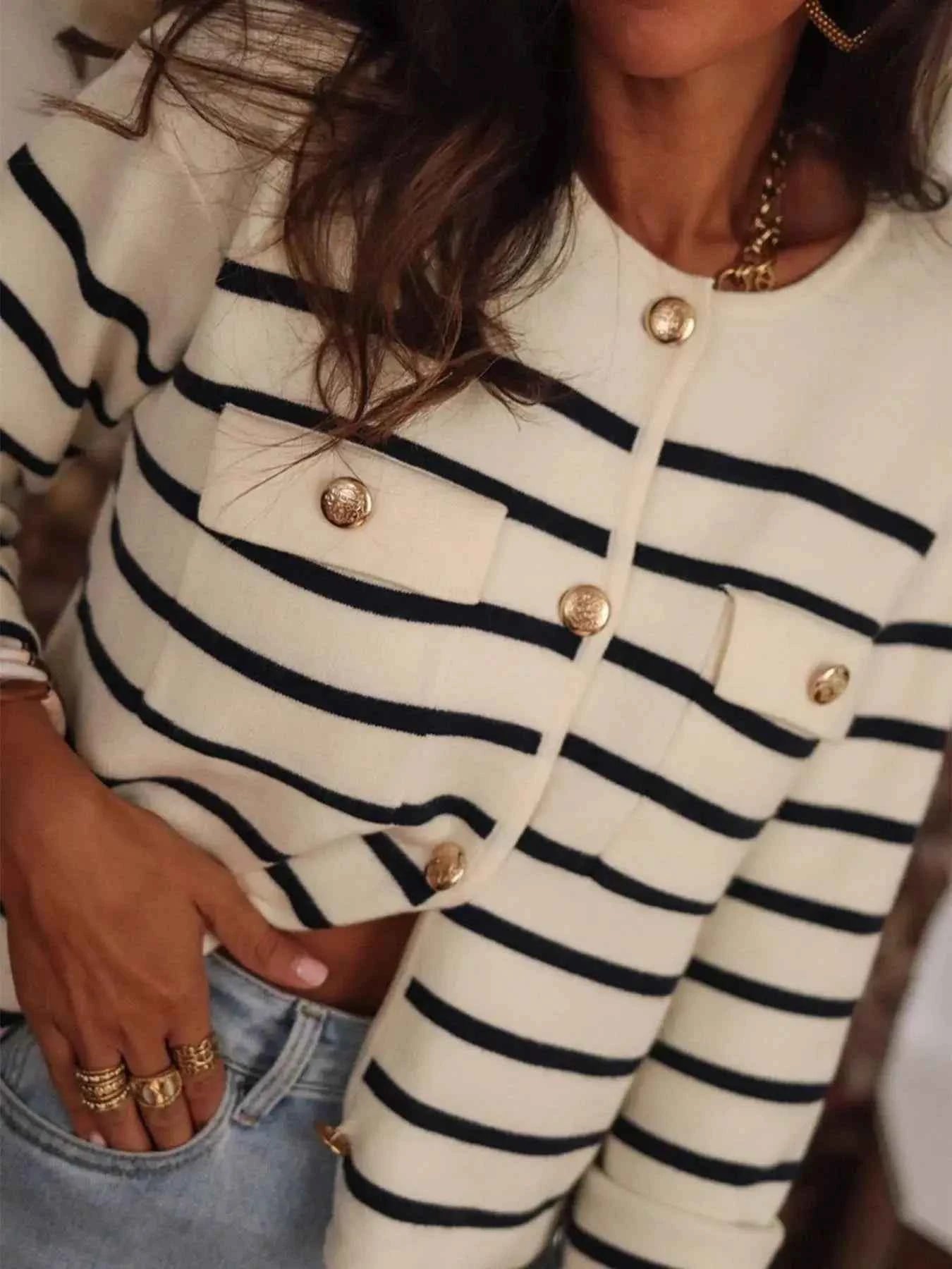 Striped Button Front Cardigan