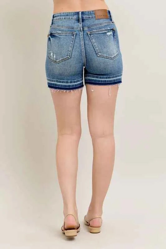 Judy Blue Full Size Mr Tummy Control Vintage Wash Release Hem Shorts Plus Size by Wild and Free Boutique