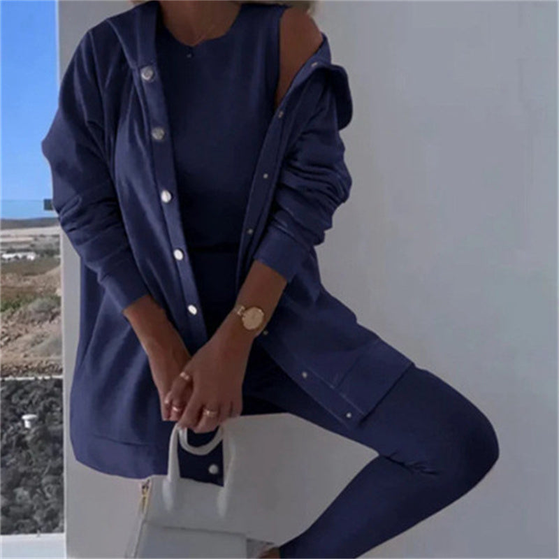 Women's Fashion Sports And Leisure Hooded Sweater Vest Pants Three-piece Set See size chart under “more details”