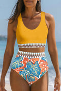 Yellow Contrast Trim Mix and Match High Waist 2pcs Swimsuit
