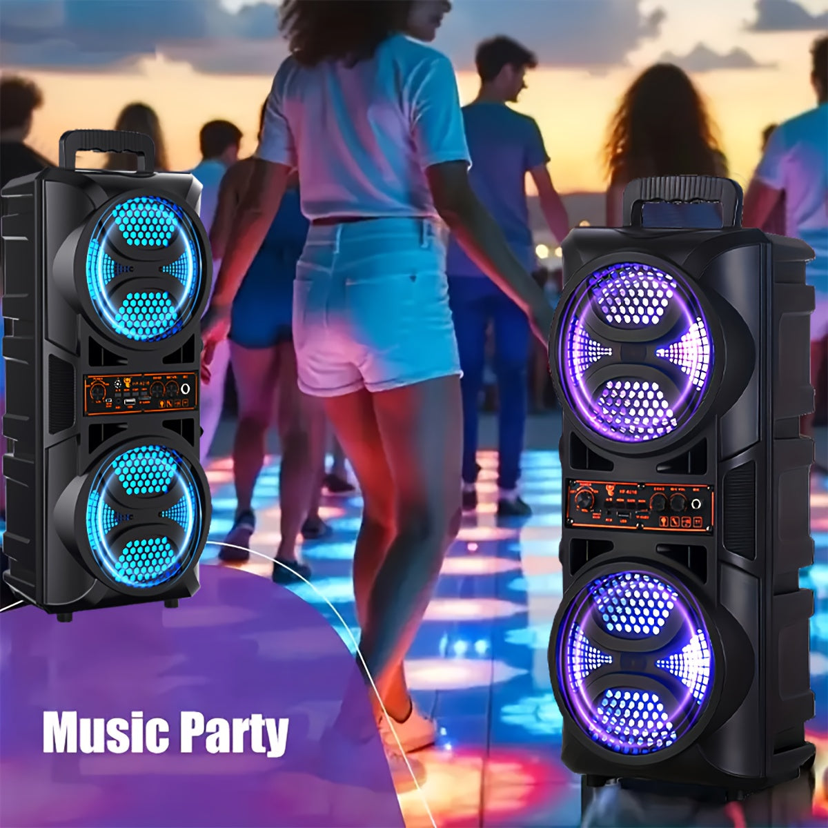 Portable Bluetooth Speaker with Subwoofer Bass, Dual 6.5" LED Woofers and Microphone by DailySale