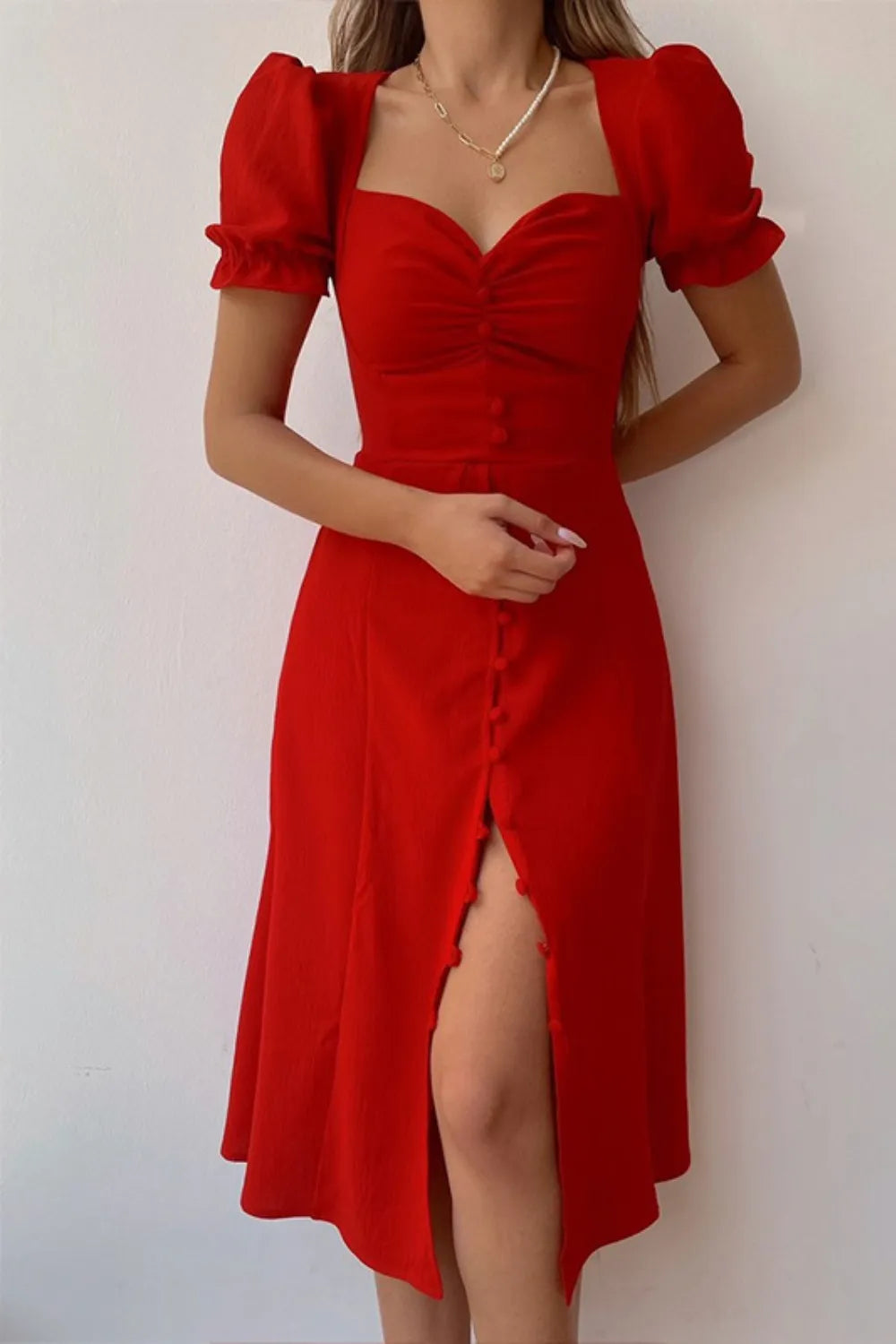 Sweetheart Neck Short Sleeve Dress by Shopiebay