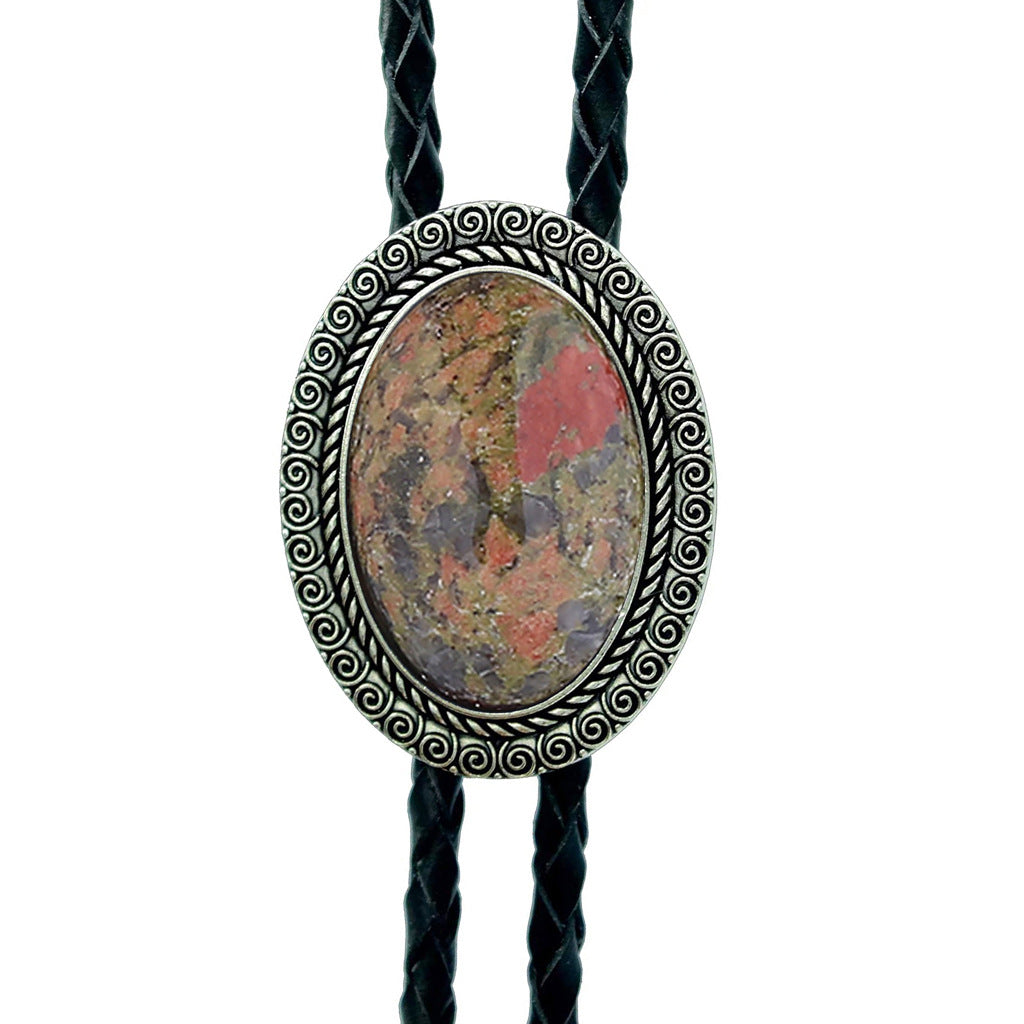 Jade Gem Bolo Tie Polo Neckline Rope Necklace