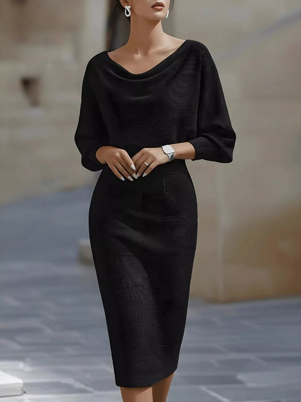 Cowl Neck Knit Bodycon Dress by Shopiebay