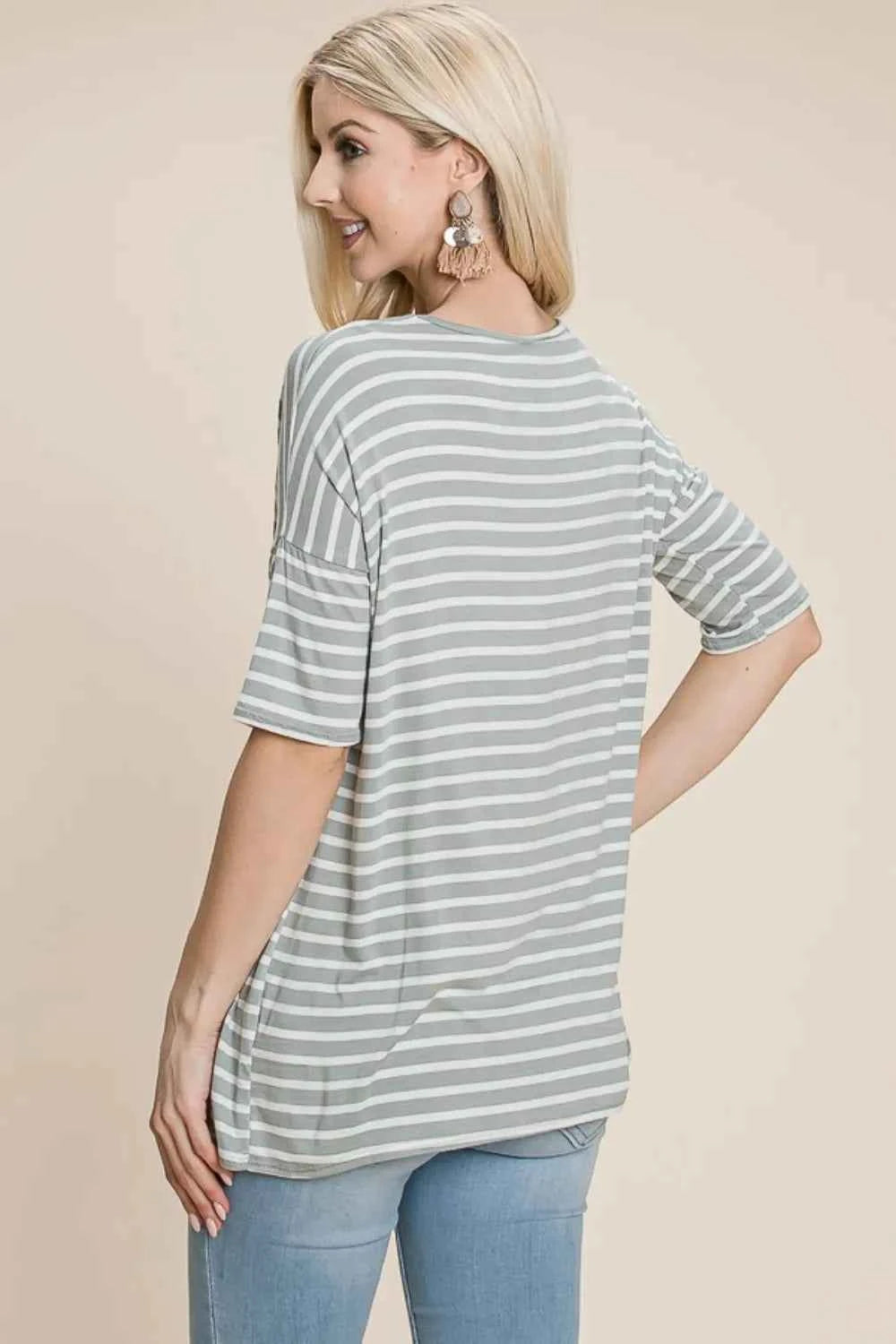 BOMBOM Striped Round Neck T-Shirt