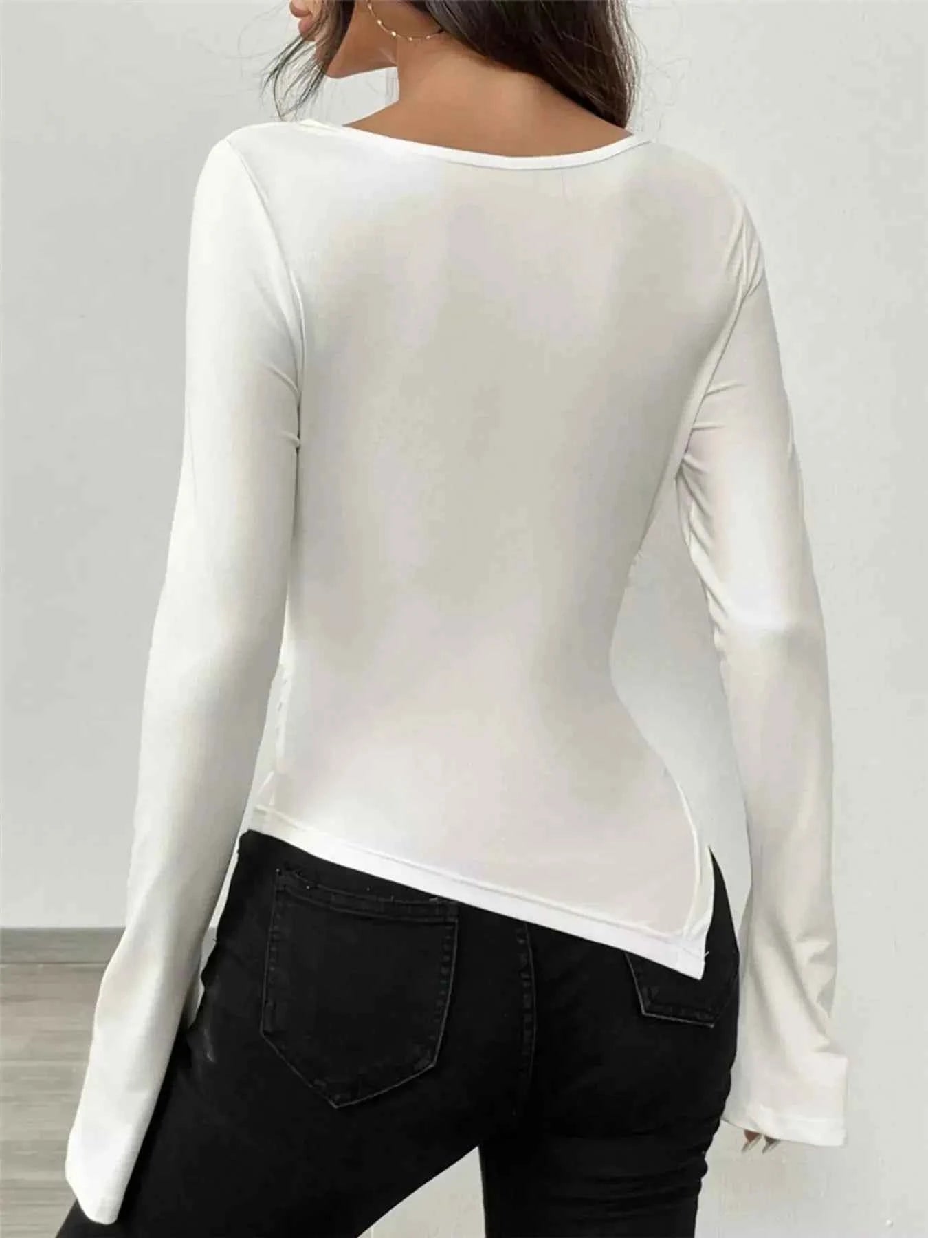 Asymmetrical Long Sleeve Fitted T Shirt