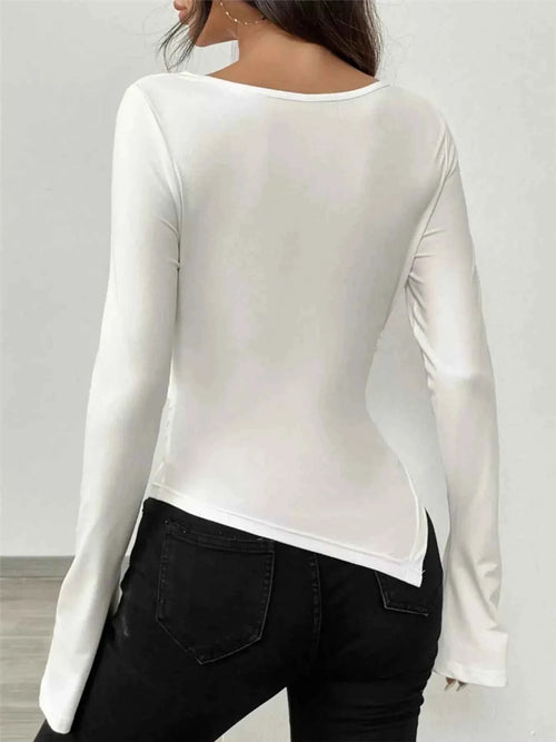 Asymmetrical Long Sleeve Fitted T Shirt by Be Bliss Boutique