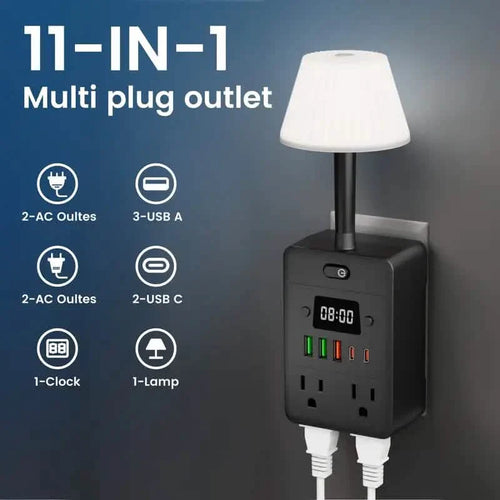 11-in-1 Multifunctional Power Strip with Desk Lamp, Clock, USB Ports & Surge Protection by DailySale