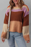 Striped Round Neck Colorblock Sweater