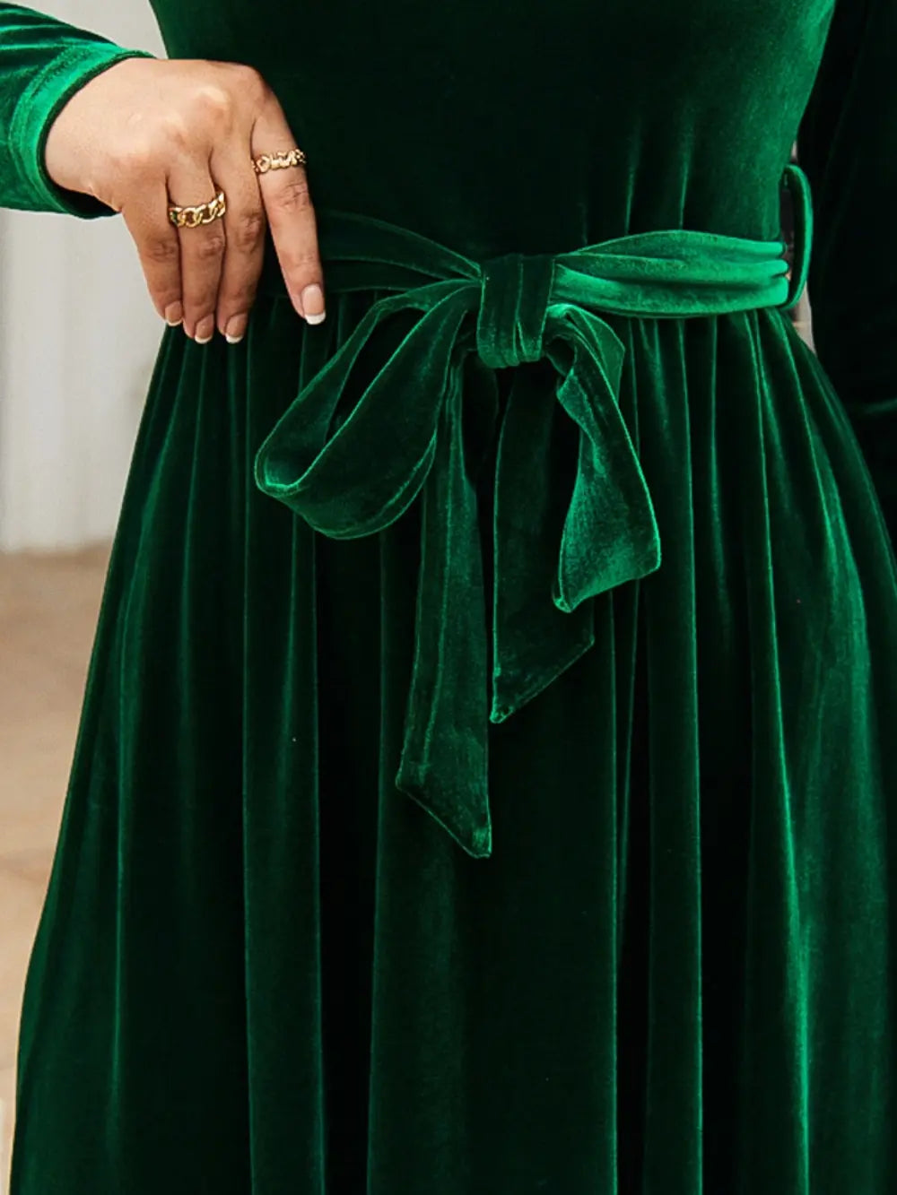 Tie Front Round Neck Long Sleeve Maxi Dress by Shopiebay