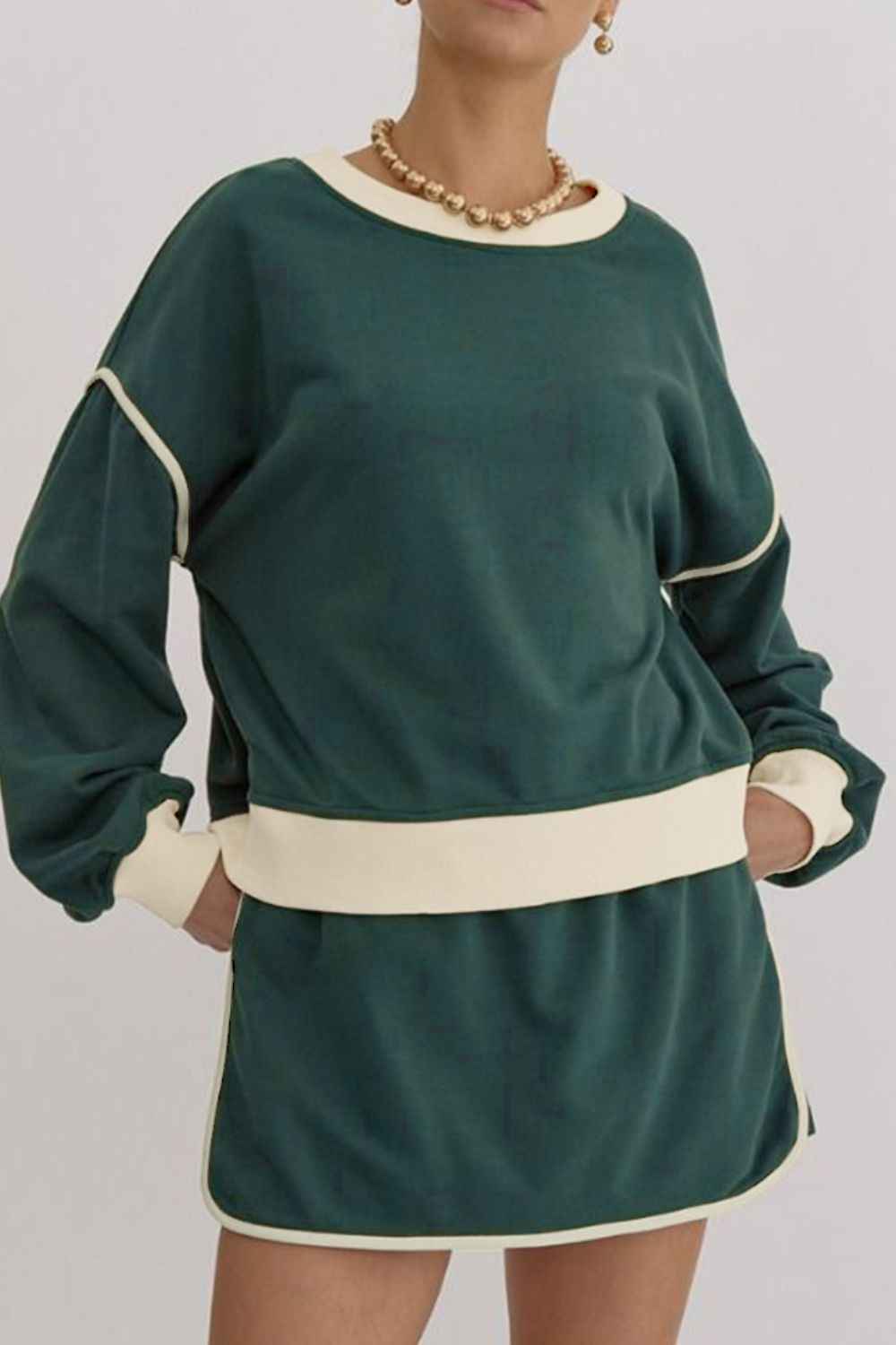 Contrast Trim Round Neck Top and Skort Set