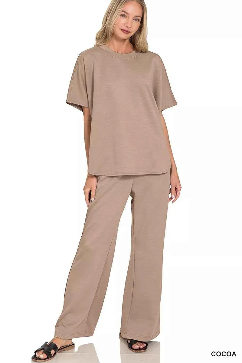 Zenana Scuba Curbed Hem Top & Pants Set