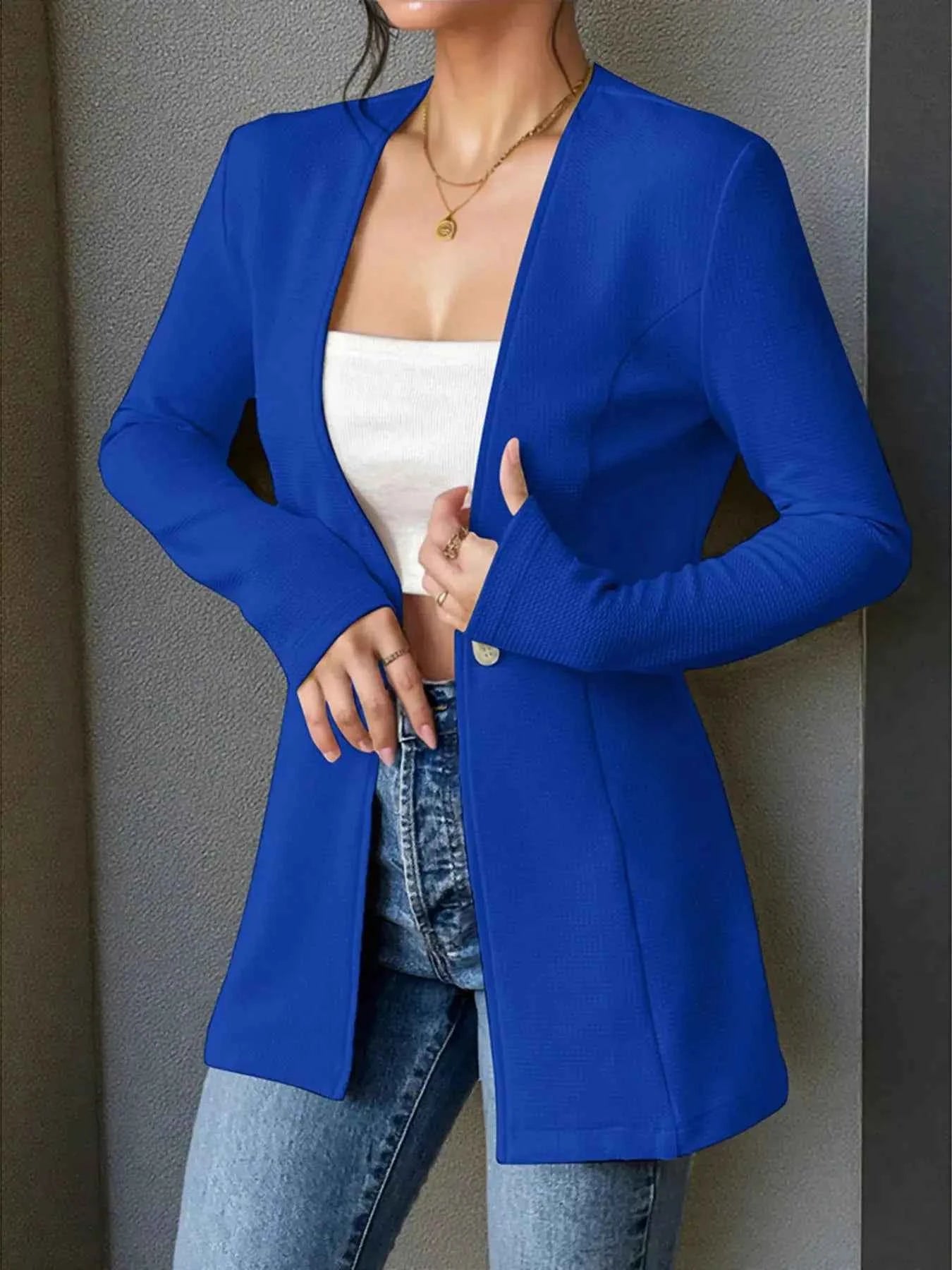 One Button Long Sleeve Blazer