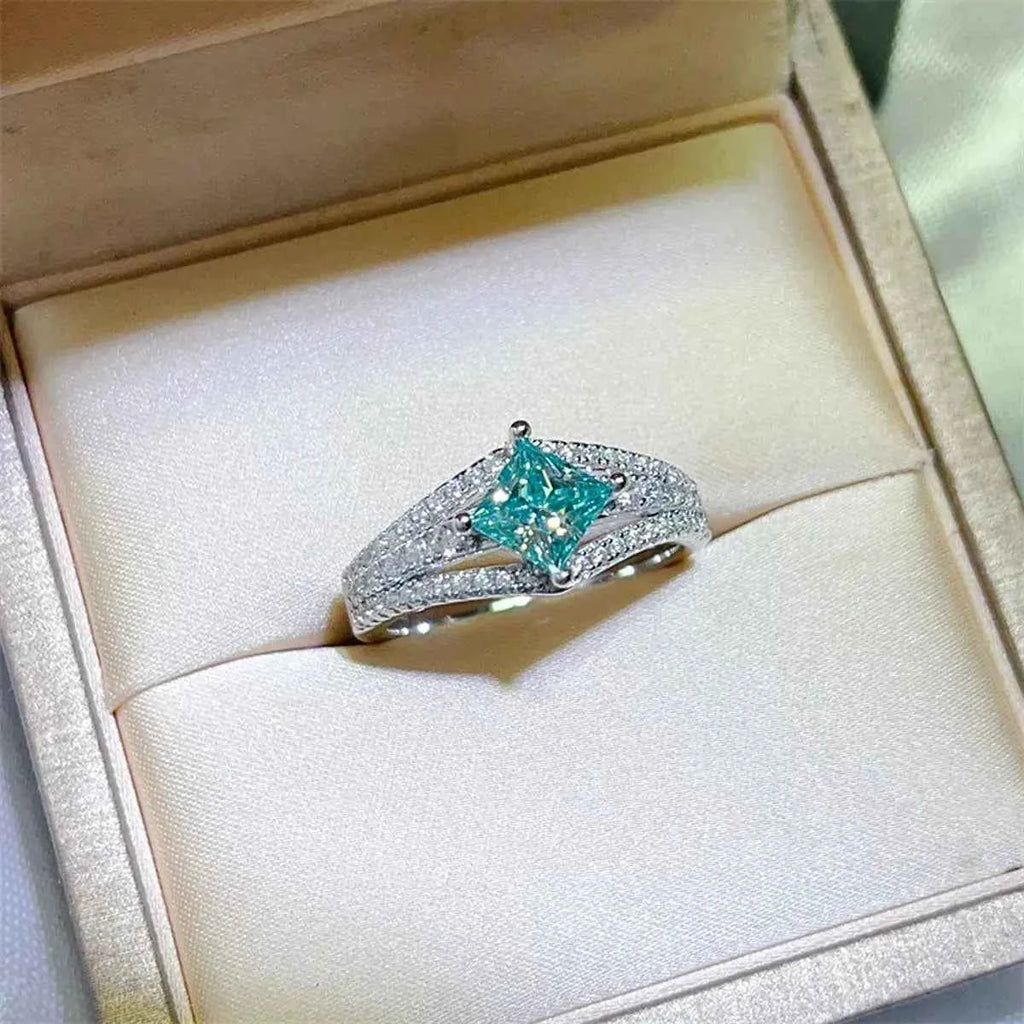 925 Sterling Silver Turquoise 1 Carat Moissanite Ring